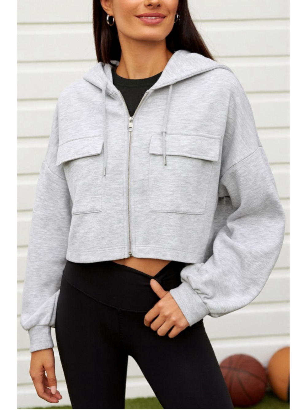 Zella Cropped Zip Hoodie Gray Oversized Athleisure Jacket XL